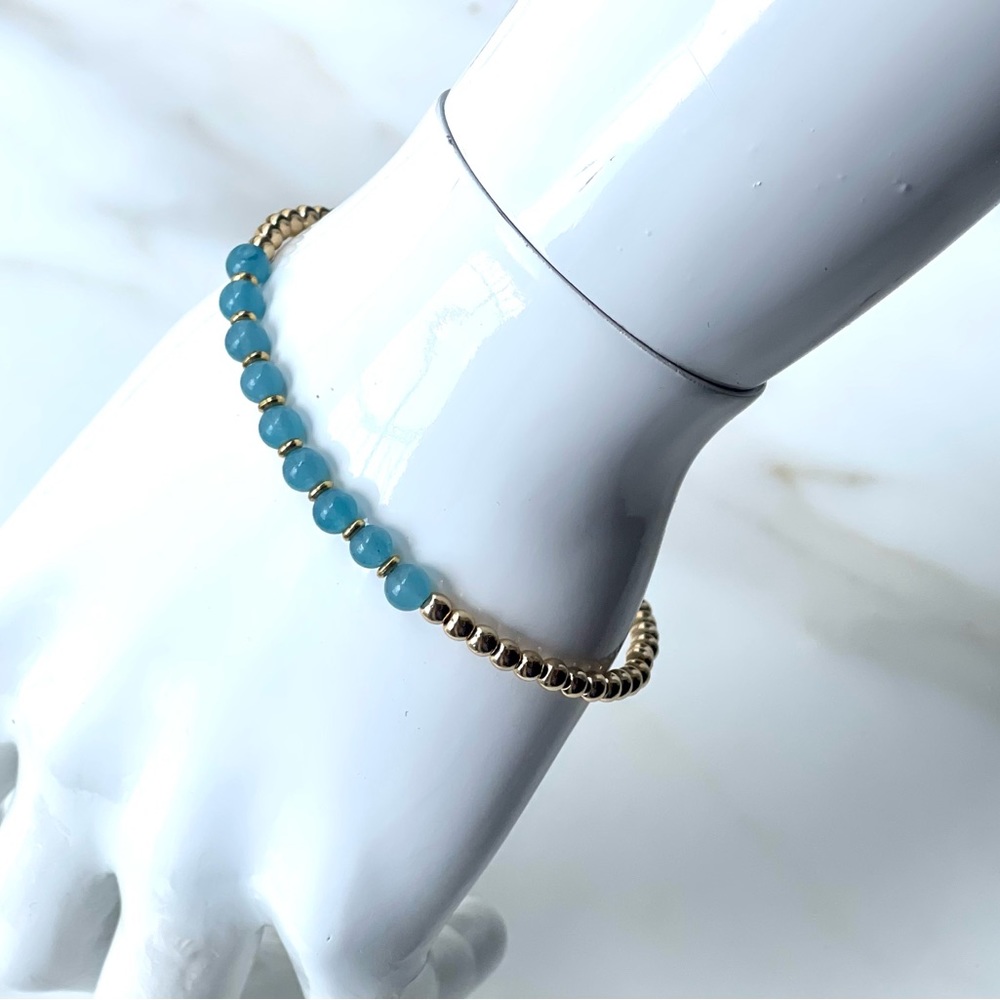 14k gold plated Aquamarine Stone tennis bracelet